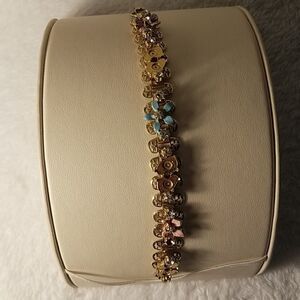 Vintage Gold, Pink, Blue, Purple Floral Bracelet.